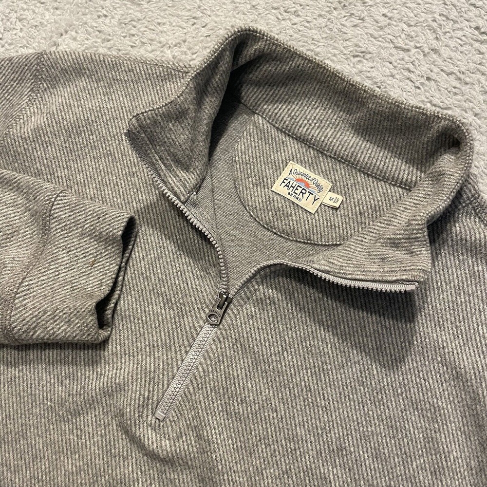 Faherty Legend Sweater Quarter 1/4 Zip Pullover Mens M Gray Heathered Striped